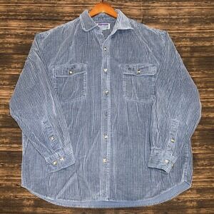 VTG NorthCrest Corduroy Shirt Men's L Tall Blue Button Down 90s Y2K Shacket.